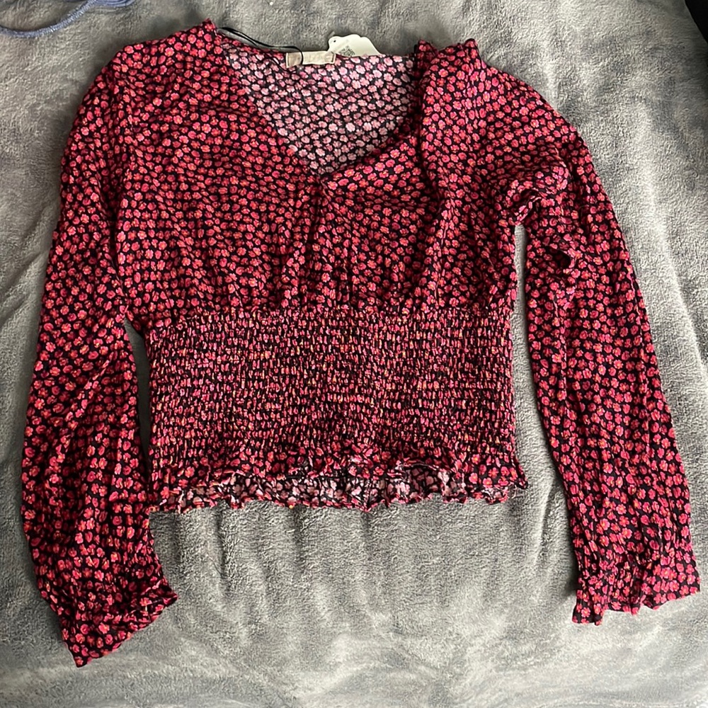 Cropped Black and Red Ruffled Altar’d State Blouse
